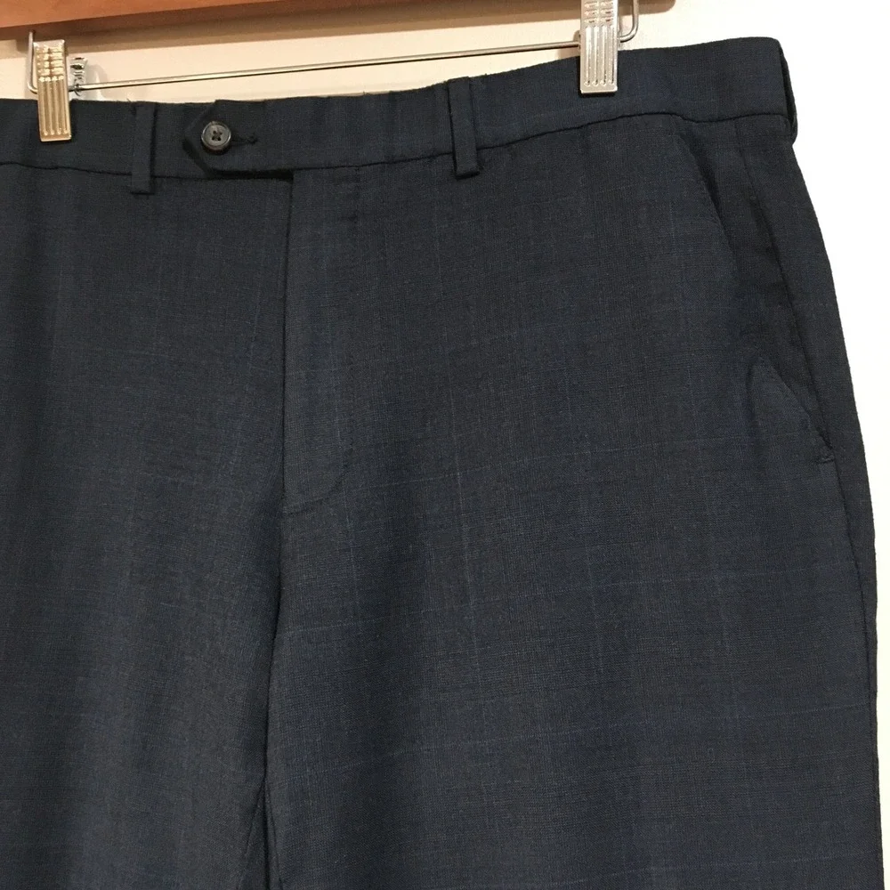 Ralph Lauren 100% Wool Dress Pants Mens 34x30 Navy Glen Plaid Classic Work